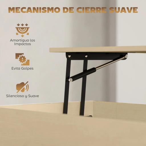 Mesa de Centro Elevable con Cierre Suave Espacio Oculto de Almacenaje y Estante Abierto 95x40x59 cm Natural y Blanco [4]