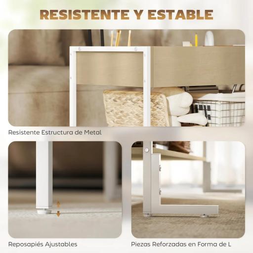 Mesa de Centro Elevable con Cierre Suave Espacio Oculto de Almacenaje y Estante Abierto 95x40x59 cm Natural y Blanco [5]