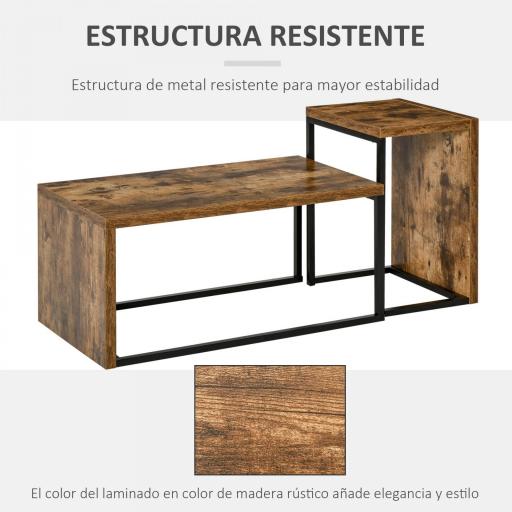 Juego de 2 Mesas de Centro, Mesa Nido Moderna, Mesitas Auxiliares, Marco de Metal, para Salón, Dormitorio, Grande 90x48x42 cm y Pequeña 59x42x36 cm, Marrón Rústico y Negro [2]