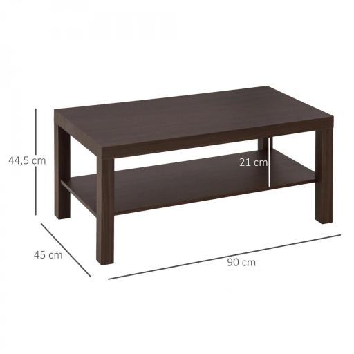 Mesa de Centro Moderna Mesa Baja con 2 Estantes de Almacenamiento Mesita para Salón Carga 20 kg 90x45x44,5 cm Nogal [1]