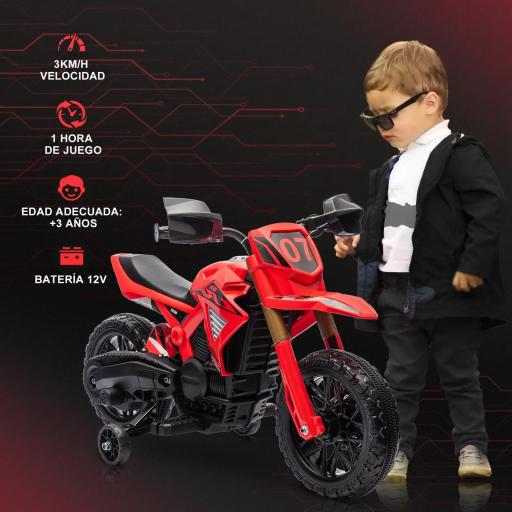 Moto Eléctrica para Niños de +3 Años Moto de Batería para Niños 12V con Ruedas Auxiliar y Bocina Carga 30 kg Rojo [8]