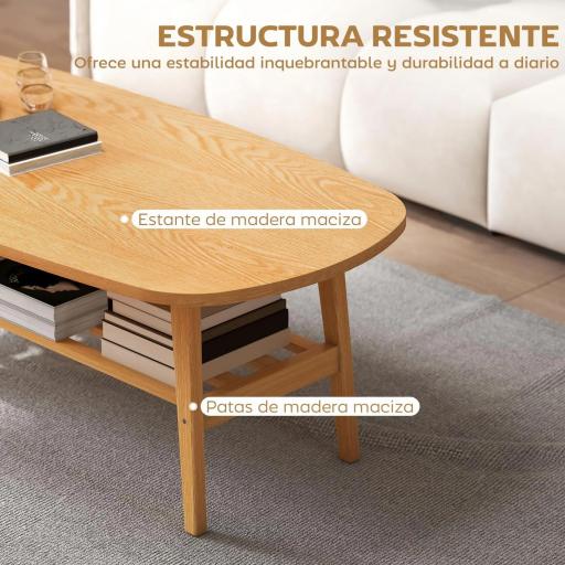 Mesa de Centro Moderna Mesa Baja con Estante Abierto y Patas de Madera para Salón Carga 100 kg 120x60x42cm Natural [6]