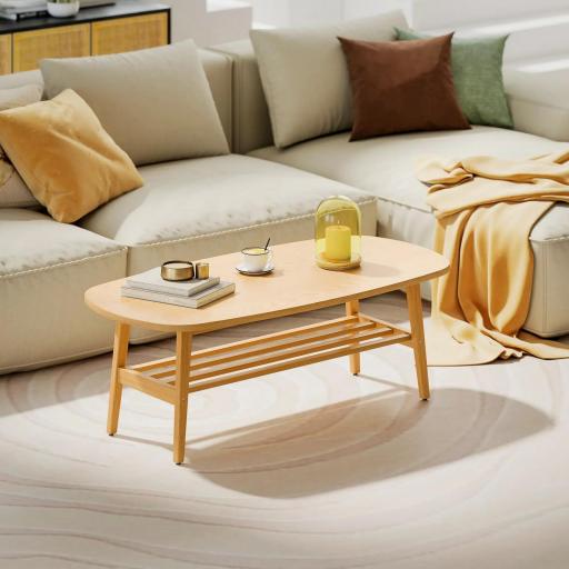 Mesa de Centro Moderna Mesa Baja con Estante Abierto y Patas de Madera para Salón Carga 100 kg 120x60x42cm Natural [5]