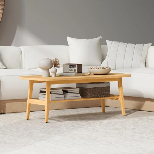 Mesa de Centro Moderna Mesa Baja con Estante Abierto y Patas de Madera para Salón Carga 100 kg 120x60x42cm Natural [2]
