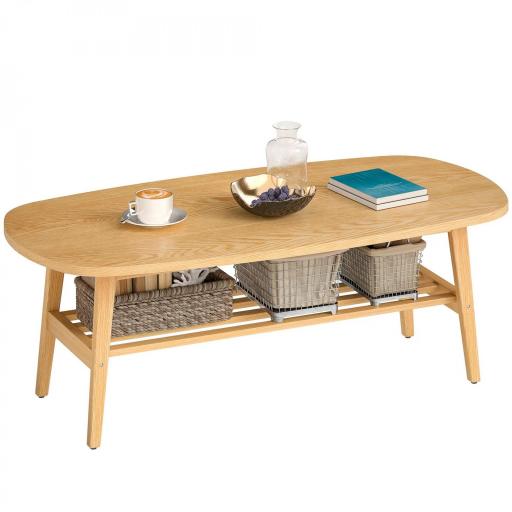 Mesa de Centro Moderna Mesa Baja con Estante Abierto y Patas de Madera para Salón Carga 100 kg 120x60x42cm Natural [8]