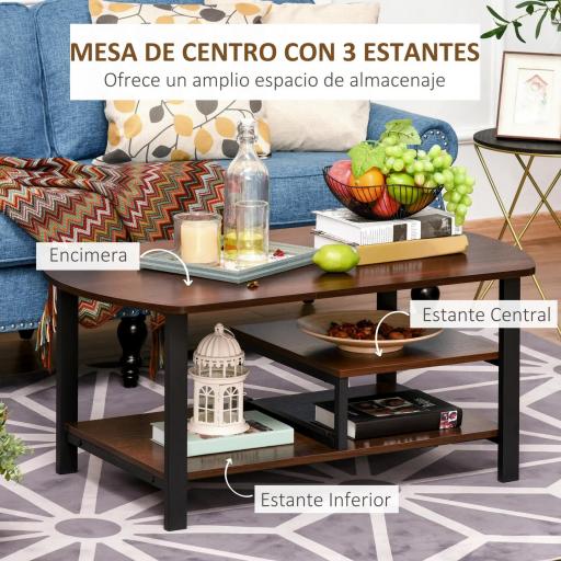 Mesa de Centro Mesa de Café con 2 Estantes para Salón Sala de Estar Dormitorio Estilo Vintage Madera 100x60x46 cm Marrón Rústico [3]