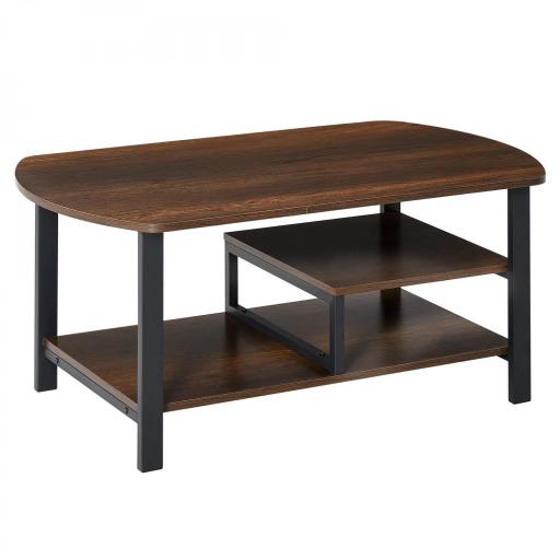 Mesa de Centro Mesa de Café con 2 Estantes para Salón Sala de Estar Dormitorio Estilo Vintage Madera 100x60x46 cm Marrón Rústico [9]