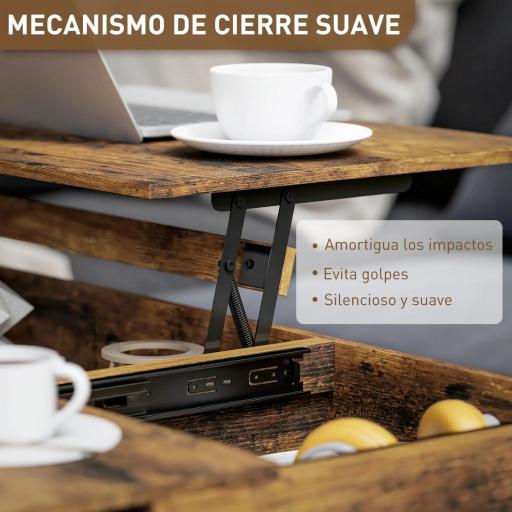 Mesa de Centro Elevable con Encimera Deslizante Cierre Suave Espacio Oculto de Almacenaje 100x45x67 cm Marrón Rústico [3]