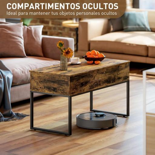 Mesa de Centro Elevable con Encimera Deslizante Cierre Suave Espacio Oculto de Almacenaje 100x45x67 cm Marrón Rústico [5]