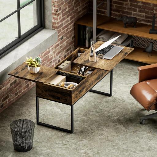 Mesa de Centro Elevable con Encimera Deslizante Cierre Suave Espacio Oculto de Almacenaje 100x45x67 cm Marrón Rústico [7]