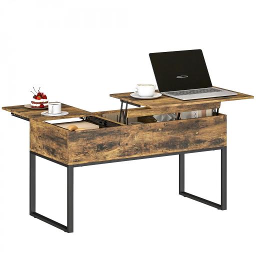 Mesa de Centro Elevable con Encimera Deslizante Cierre Suave Espacio Oculto de Almacenaje 100x45x67 cm Marrón Rústico [9]