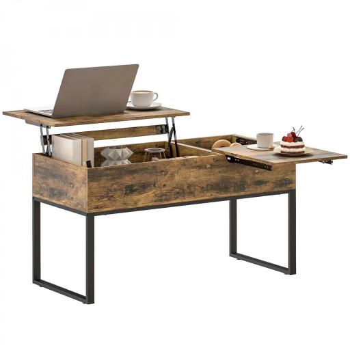 Mesa de Centro Elevable con Encimera Deslizante Cierre Suave Espacio Oculto de Almacenaje 100x45x67 cm Marrón Rústico [10]