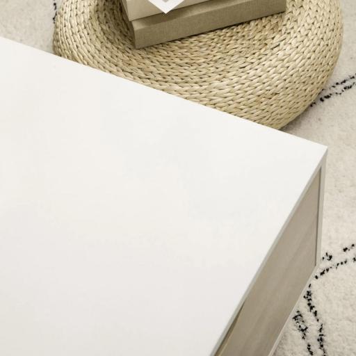 Mesa de Centro Rectangular Mesa con 2 Cajones y Compartimientos Abiertos Estilo Nórdico 106x58x39,5 cm Blanco [6]