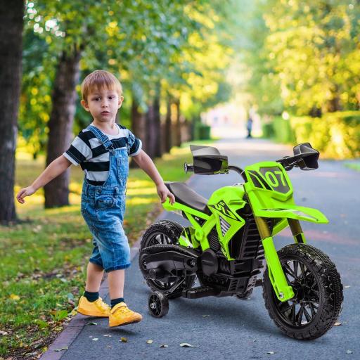 Moto Eléctrica para Niños de +3 Años Moto a Batería para Niños 12V con Ruedas de Auxiliar y Bocina Carga 30 kg Verde