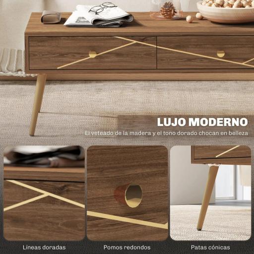 Mesa de Centro con 2 Cajones y Patas de Acero para Sala de Estar Dormitorio 100x50x41 cm Marrón [3]