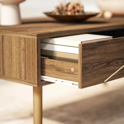 Mesa de Centro con 2 Cajones y Patas de Acero para Sala de Estar Dormitorio 100x50x41 cm Marrón [5]