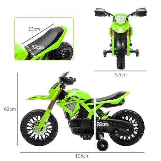 Moto Eléctrica para Niños de +3 Años Moto a Batería para Niños 12V con Ruedas de Auxiliar y Bocina Carga 30 kg Verde [4]