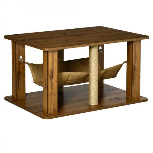 Mesa de Centro Hamaca para Gatos con 2 Postes Rascadores de Yute y Estante Inferior de Almacenaje 79x59x45,5 cm Marrón [8]