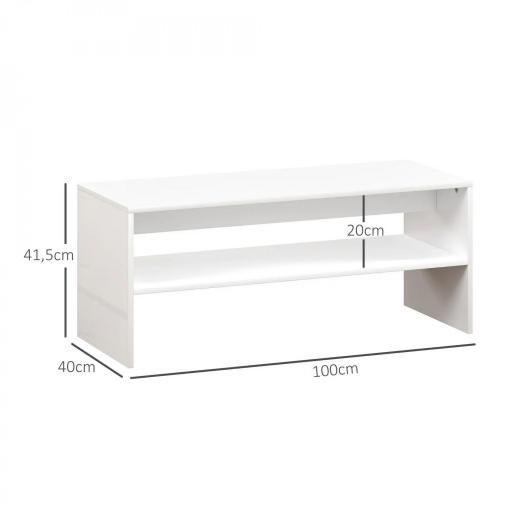 Mesa de Centro Mesa Auxiliar con Compartimento Abierto Mesa de Café 100x40x41,5 cm Blanco Brillante [0]