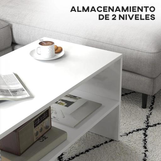 Mesa de Centro Mesa Auxiliar con Compartimento Abierto Mesa de Café 100x40x41,5 cm Blanco Brillante [7]