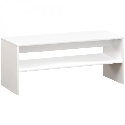 Mesa de Centro Mesa Auxiliar con Compartimento Abierto Mesa de Café 100x40x41,5 cm Blanco Brillante [4]