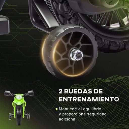 Moto Eléctrica para Niños de +3 Años Moto a Batería para Niños 12V con Ruedas de Auxiliar y Bocina Carga 30 kg Verde [5]