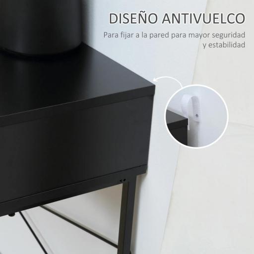 Mesa de Consola Estrecha con 2 Cajones Diseño de Líneas Talladas Estilo Moderna Negro y Roble [4]