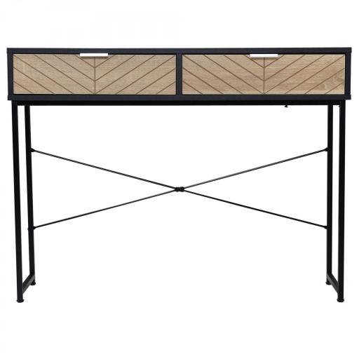 Mesa de Consola Estrecha con 2 Cajones Diseño de Líneas Talladas Estilo Moderna Negro y Roble [8]