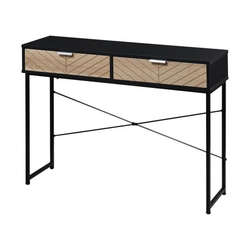 Mesa de Consola Estrecha con 2 Cajones Diseño de Líneas Talladas Estilo Moderna Negro y Roble [9]