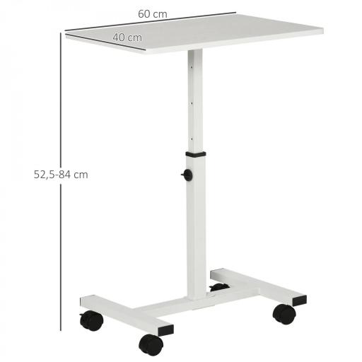 Mesa Auxiliar con Ruedas Mesita Lateral para Sofá Cama Altura Ajustable Marco de Metal y Frenos 60x40x52,5-84 cm Blanco [0]