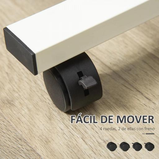 Mesa Auxiliar con Ruedas Mesita Lateral para Sofá Cama Altura Ajustable Marco de Metal y Frenos 60x40x52,5-84 cm Blanco [9]