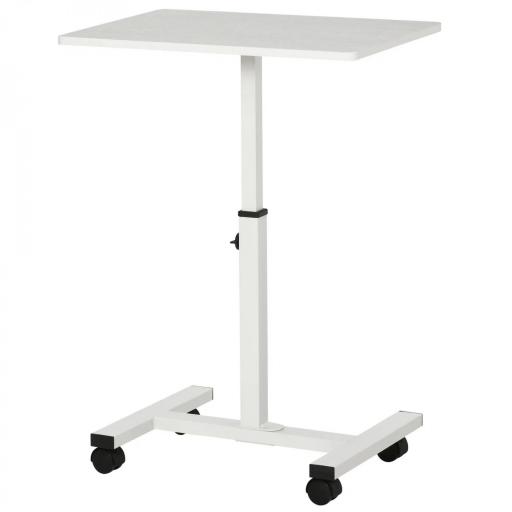 Mesa Auxiliar con Ruedas Mesita Lateral para Sofá Cama Altura Ajustable Marco de Metal y Frenos 60x40x52,5-84 cm Blanco [5]