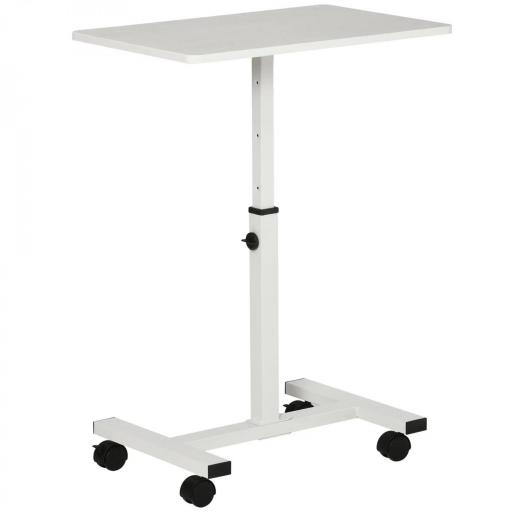 Mesa Auxiliar con Ruedas Mesita Lateral para Sofá Cama Altura Ajustable Marco de Metal y Frenos 60x40x52,5-84 cm Blanco [6]