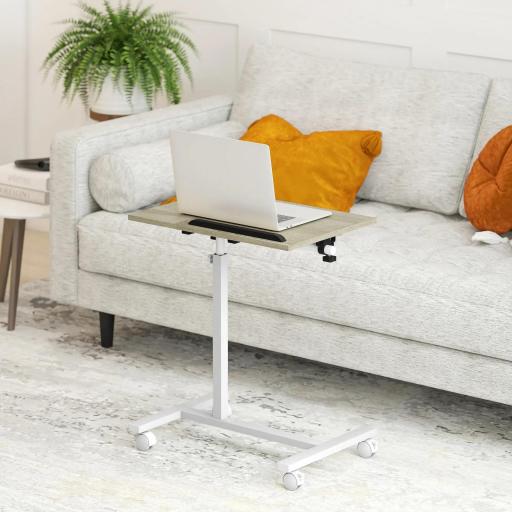 Mesa Auxiliar con Ruedas Altura Ajustable Superficie Inclinable y Marco de Metal 57x40x67,5-101 cm Roble y Blanco [2]