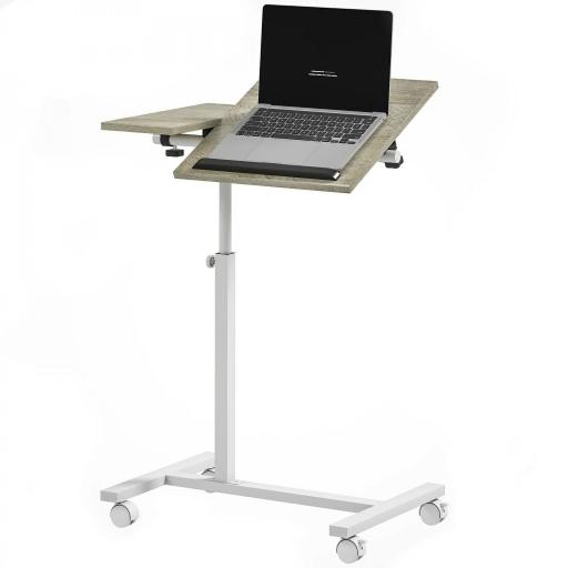 Mesa Auxiliar con Ruedas Altura Ajustable Superficie Inclinable y Marco de Metal 57x40x67,5-101 cm Roble y Blanco [8]