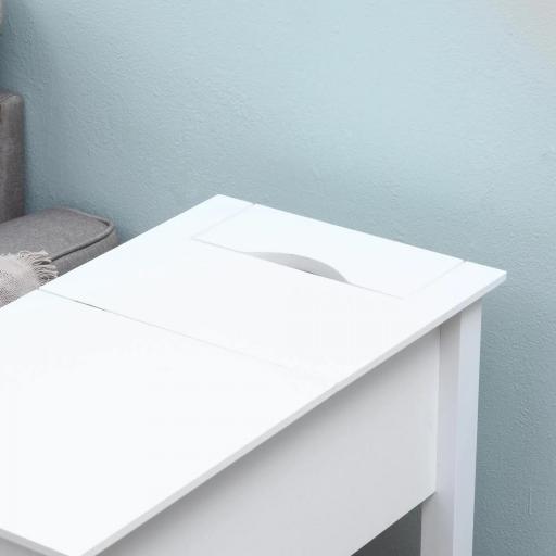 Mesa Auxiliar con Tapa Abatible Estante y Orificio para Cables para Salón Cama Dormitorio 60,5x32,5x70 cm Blanco [7]