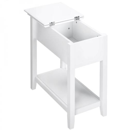 Mesa Auxiliar con Tapa Abatible Estante y Orificio para Cables para Salón Cama Dormitorio 60,5x32,5x70 cm Blanco [10]