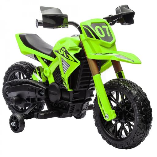 Moto Eléctrica para Niños de +3 Años Moto a Batería para Niños 12V con Ruedas de Auxiliar y Bocina Carga 30 kg Verde [1]