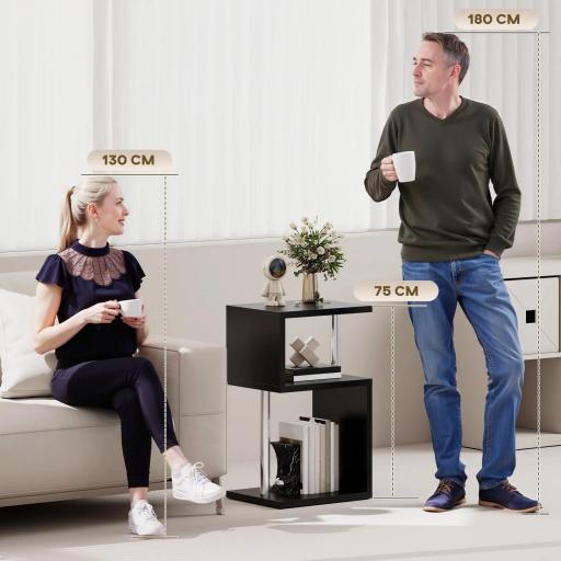 Mesa Auxiliar con Luz LED de 3 Niveles con Estantes y Estructura de Aluminio para Salón Dormitorio 44x38x75 cm Negro [2]