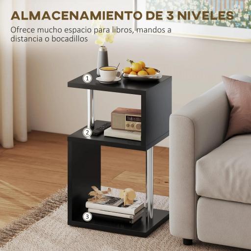 Mesa Auxiliar con Luz LED de 3 Niveles con Estantes y Estructura de Aluminio para Salón Dormitorio 44x38x75 cm Negro [5]