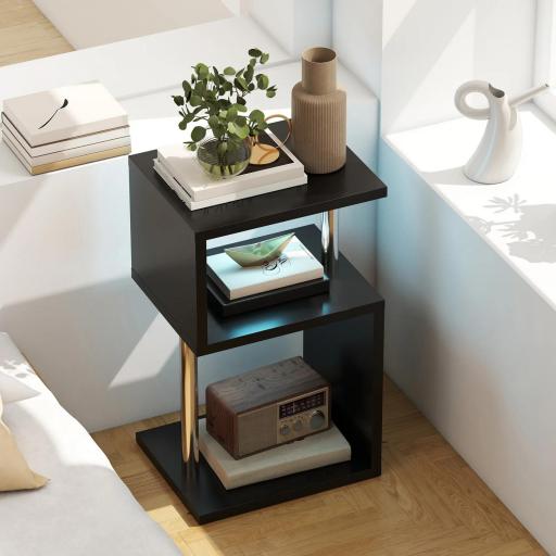 Mesa Auxiliar con Luz LED de 3 Niveles con Estantes y Estructura de Aluminio para Salón Dormitorio 44x38x75 cm Negro [4]