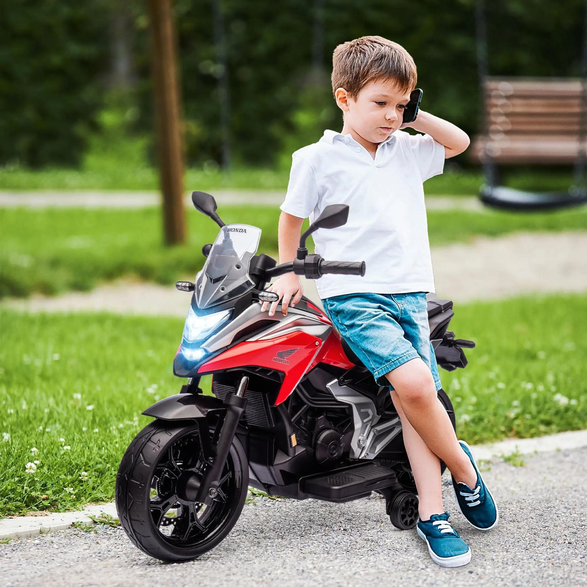 Moto Eléctrica para Niños de +3 Años con Licencia Honda con USB MP3 Luz LED y Velocidad 3 km/h Carga 30 kg Rojo