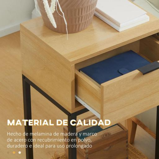 Mesa Auxiliar con Cajón Mesita Auxiliar Moderna con Patas de Acero para Pasillo Salón 40x30x76cm Natural [4]
