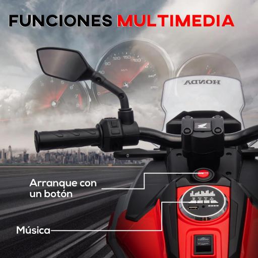 Moto Eléctrica para Niños de +3 Años con Licencia Honda con USB MP3 Luz LED y Velocidad 3 km/h Carga 30 kg Rojo [6]