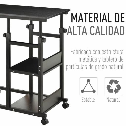 Mesa Auxiliar con Ruedas 80x40 cm Mesa para Sofá en Forma de C con Altura Ajustable 3 Niveles de 72-82 cm Marco de Metal para Salón Cocina Negro [5]