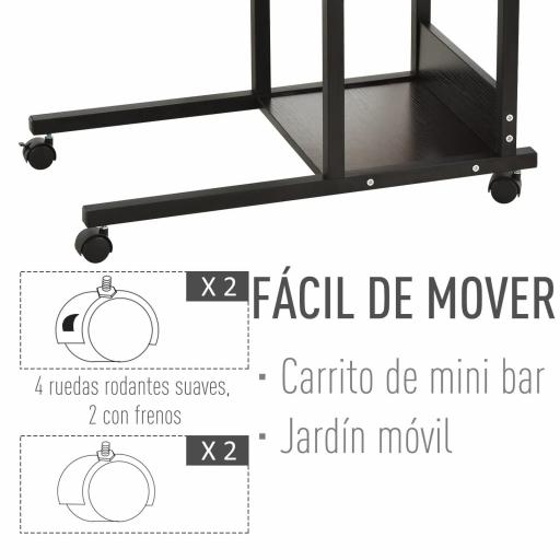 Mesa Auxiliar con Ruedas 80x40 cm Mesa para Sofá en Forma de C con Altura Ajustable 3 Niveles de 72-82 cm Marco de Metal para Salón Cocina Negro [2]