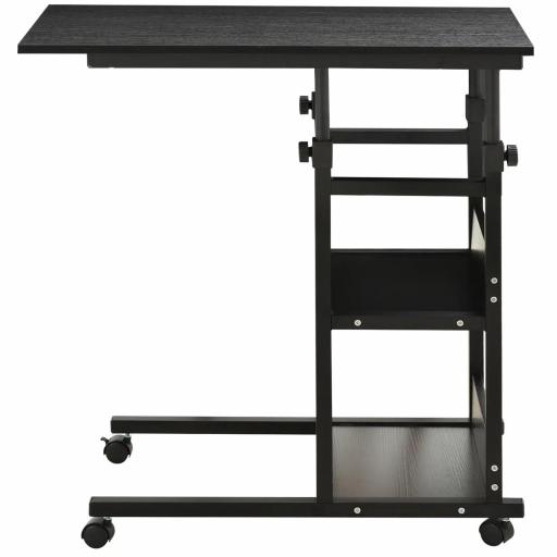 Mesa Auxiliar con Ruedas 80x40 cm Mesa para Sofá en Forma de C con Altura Ajustable 3 Niveles de 72-82 cm Marco de Metal para Salón Cocina Negro [8]