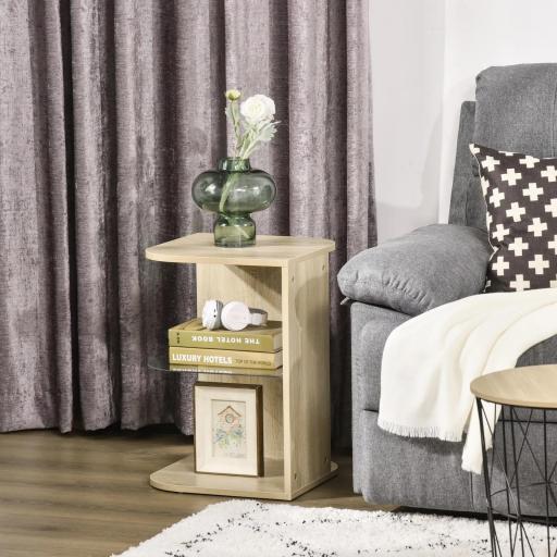 Mesita Auxiliar de Salón Moderna Mesilla de Noche con 3 Estantes Tablero de Cristal Mesita de Café para Sala de Estar Dormitorio 40x40x56 cm Madera Natural