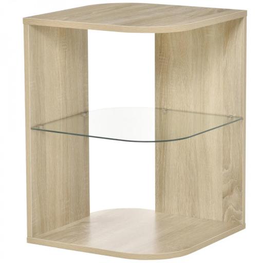 Mesita Auxiliar de Salón Moderna Mesilla de Noche con 3 Estantes Tablero de Cristal Mesita de Café para Sala de Estar Dormitorio 40x40x56 cm Madera Natural [8]