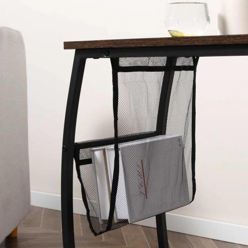 Mesa Auxiliar para Sofá y Cama Mesita Auxiliar Pequeña en Forma de C con Bolsillo de Almacenaje Estilo Industrial para Salón 53x35x64,5 cm Marrón Rústico [6]